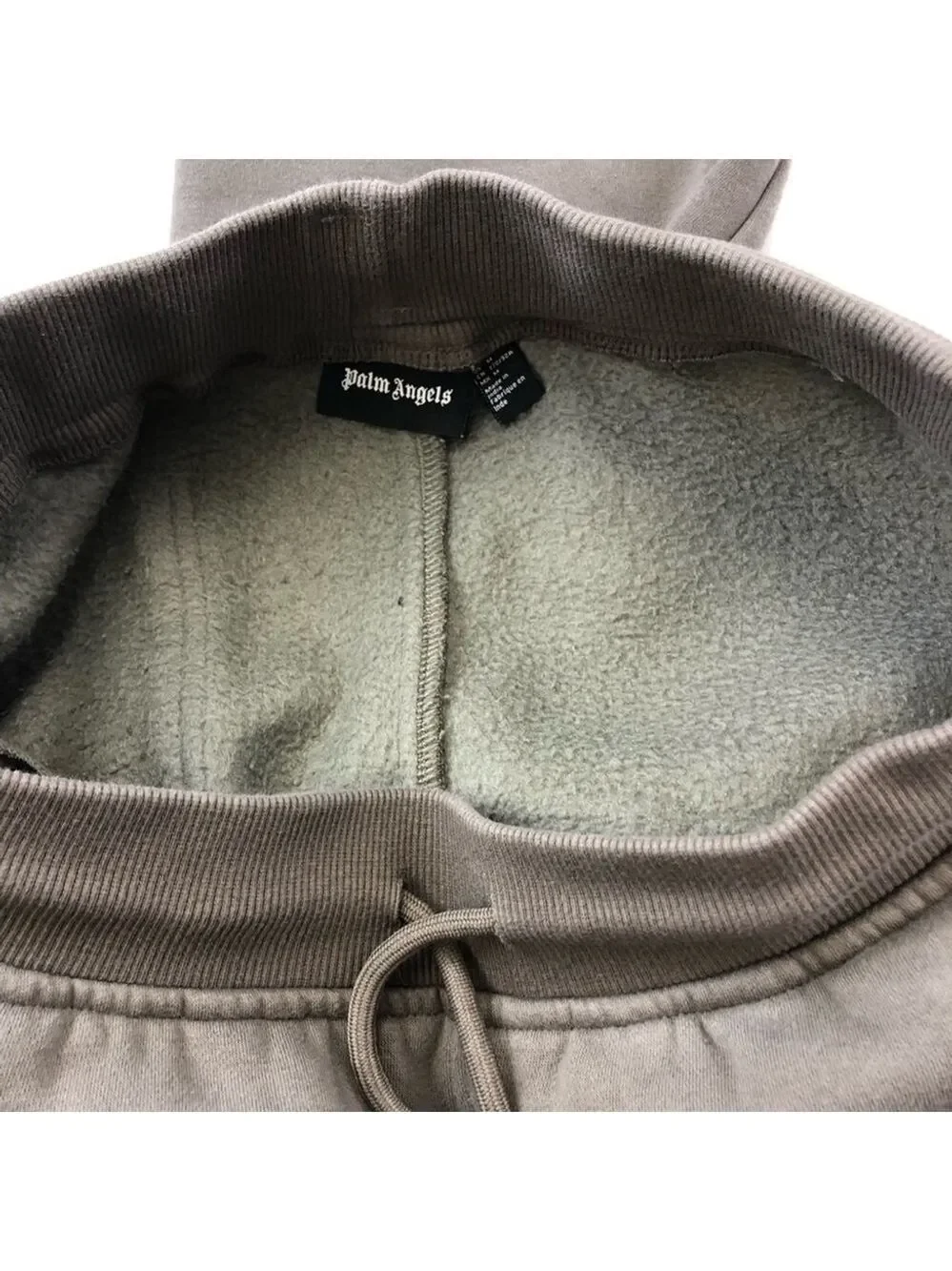 Palm Angels taupe neutral genderless fleece pull on pant Medium embroidered leg